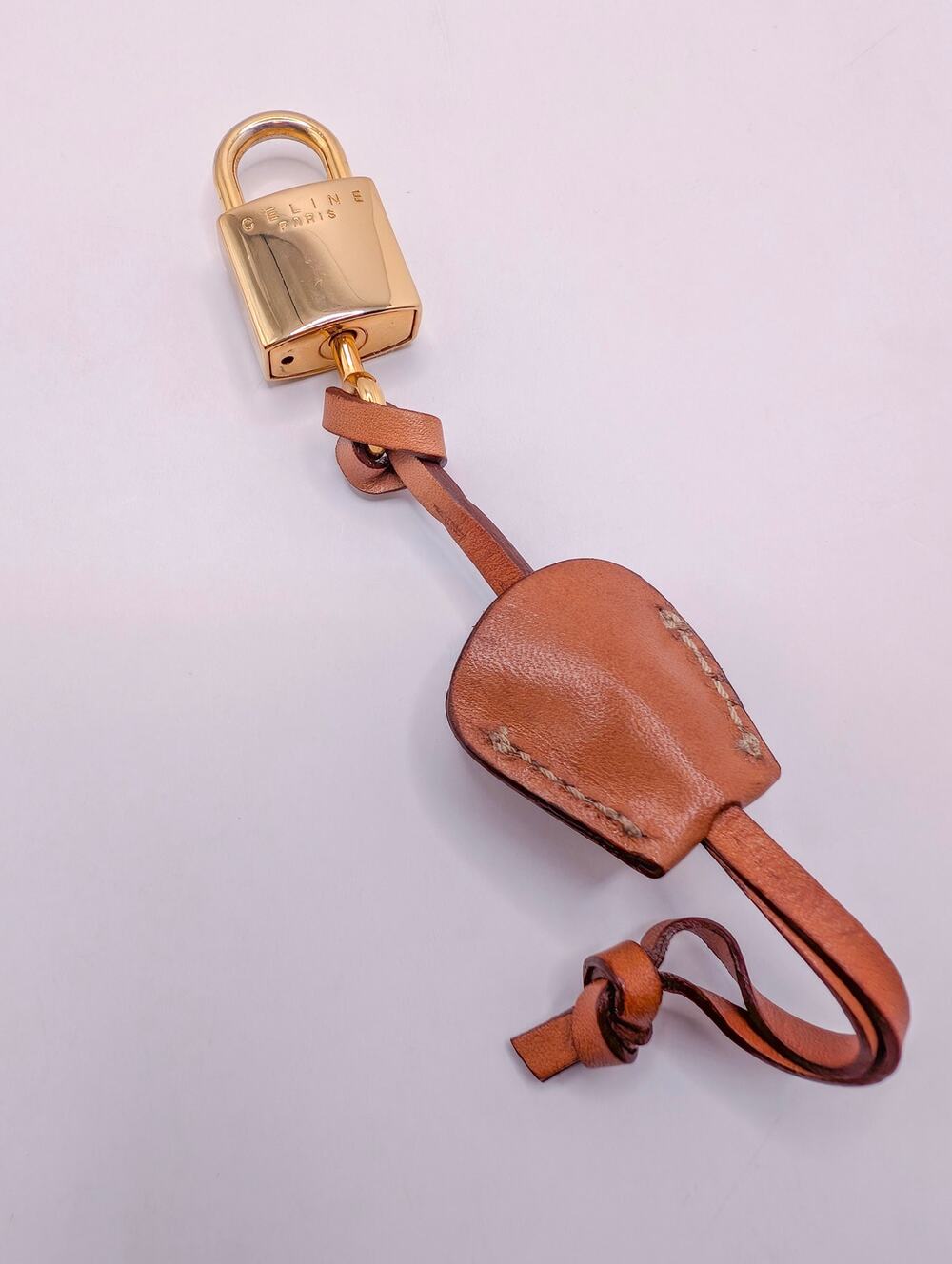 Authentic Celine Paris Gold Padlock and Key Set with Leather Strap